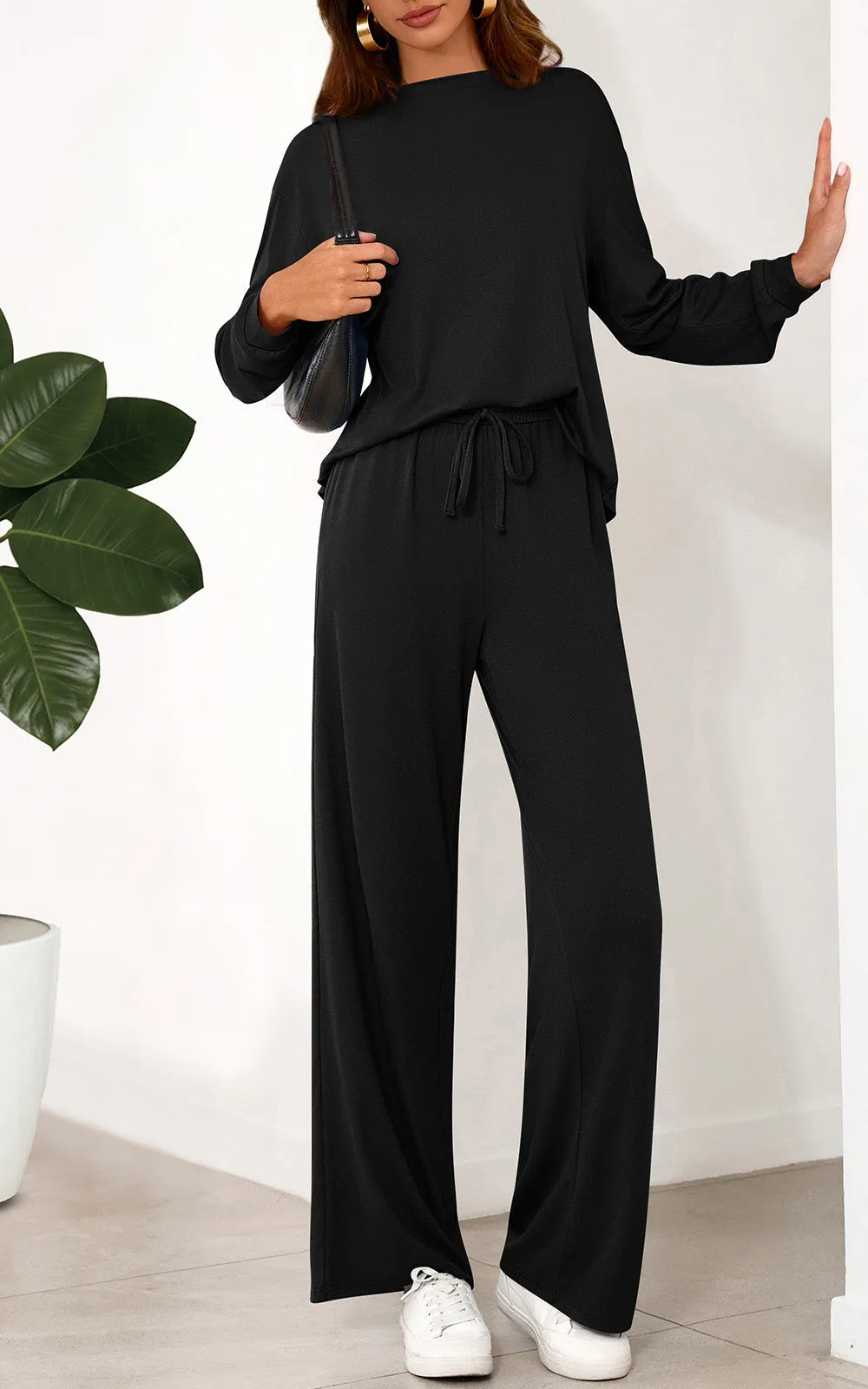 PRETTYGARDEN Womens 2 Pieces Lounge Sets Crewneck Long Sleeve Wide Leg Drawstring Pants Tracksuits Loose Fit Outfits Set sold by PrettyGarden product image thumbnail 3