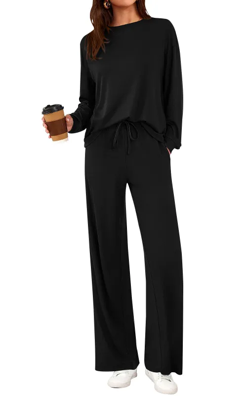 PRETTYGARDEN Womens 2 Pieces Lounge Sets Crewneck Long Sleeve Wide Leg Drawstring Pants Tracksuits Loose Fit Outfits Set made by PrettyGarden