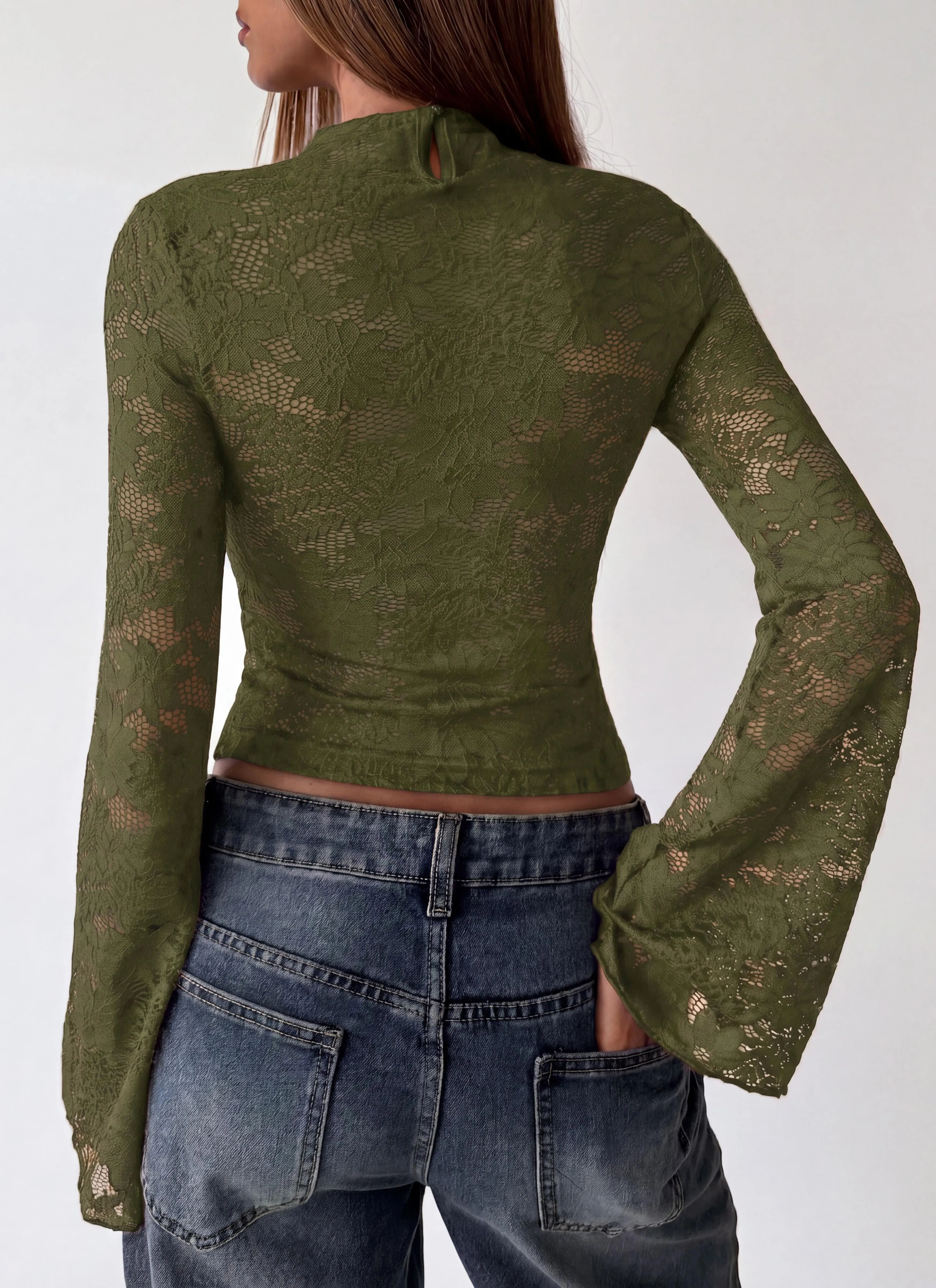 PRETTYGARDEN Womens Tops Fall Sexy Bell Long Sleeve Shirts Cut Out Fitted Y2k Lace Tshirt Ruched Going Out Crop Top 2026 sold by PrettyGarden product image thumbnail 5