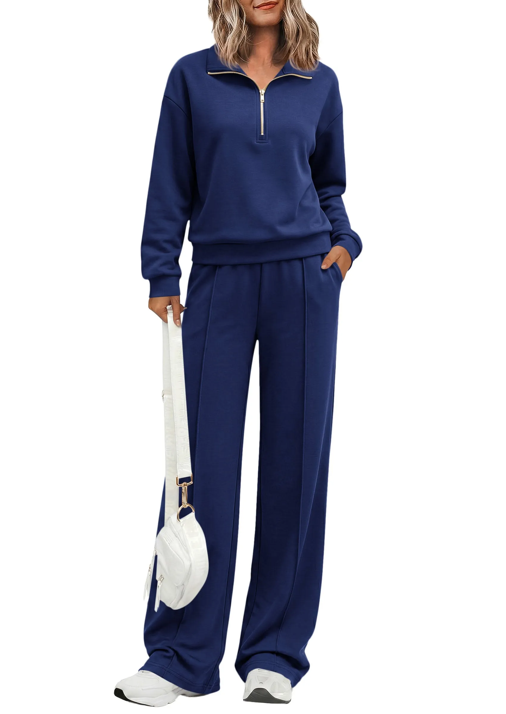 PRETTYGARDEN Women's Lounge Sets 2 Piece Outfits Sweatsuits | Half Zip Pullover Sweatshirts, Wide Leg Pants Pockets, Matching Workout Tracksuits, Airport Travel Resort Wear, Fall Clothes sold by PrettyGarden product image thumbnail 5