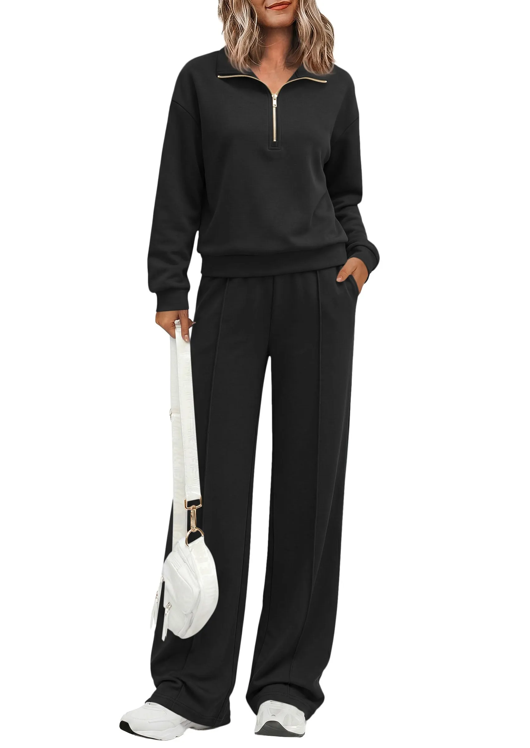 PRETTYGARDEN Women's Lounge Sets 2 Piece Outfits Sweatsuits | Half Zip Pullover Sweatshirts, Wide Leg Pants Pockets, Matching Workout Tracksuits, Airport Travel Resort Wear, Fall Clothes sold by PrettyGarden product image thumbnail 2
