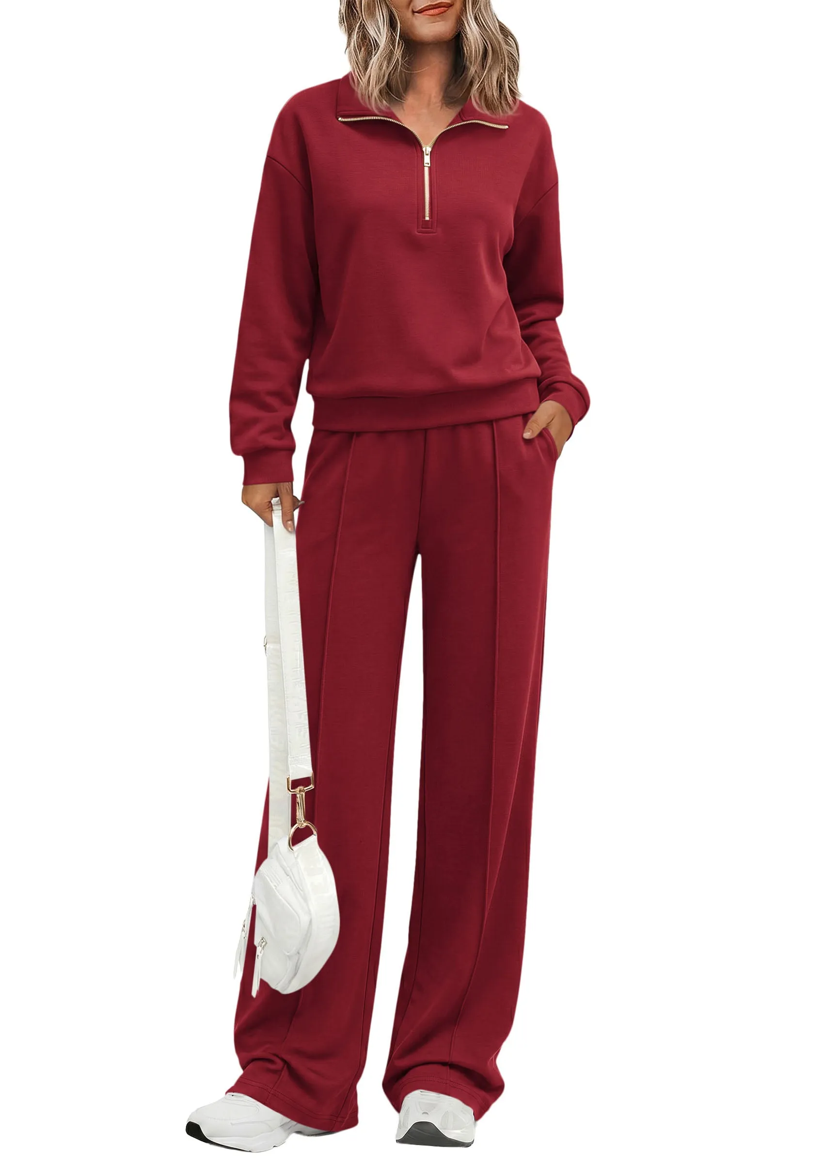 PRETTYGARDEN Women's Lounge Sets 2 Piece Outfits Sweatsuits | Half Zip Pullover Sweatshirts, Wide Leg Pants Pockets, Matching Workout Tracksuits, Airport Travel Resort Wear, Fall Clothes sold by PrettyGarden product image thumbnail 4