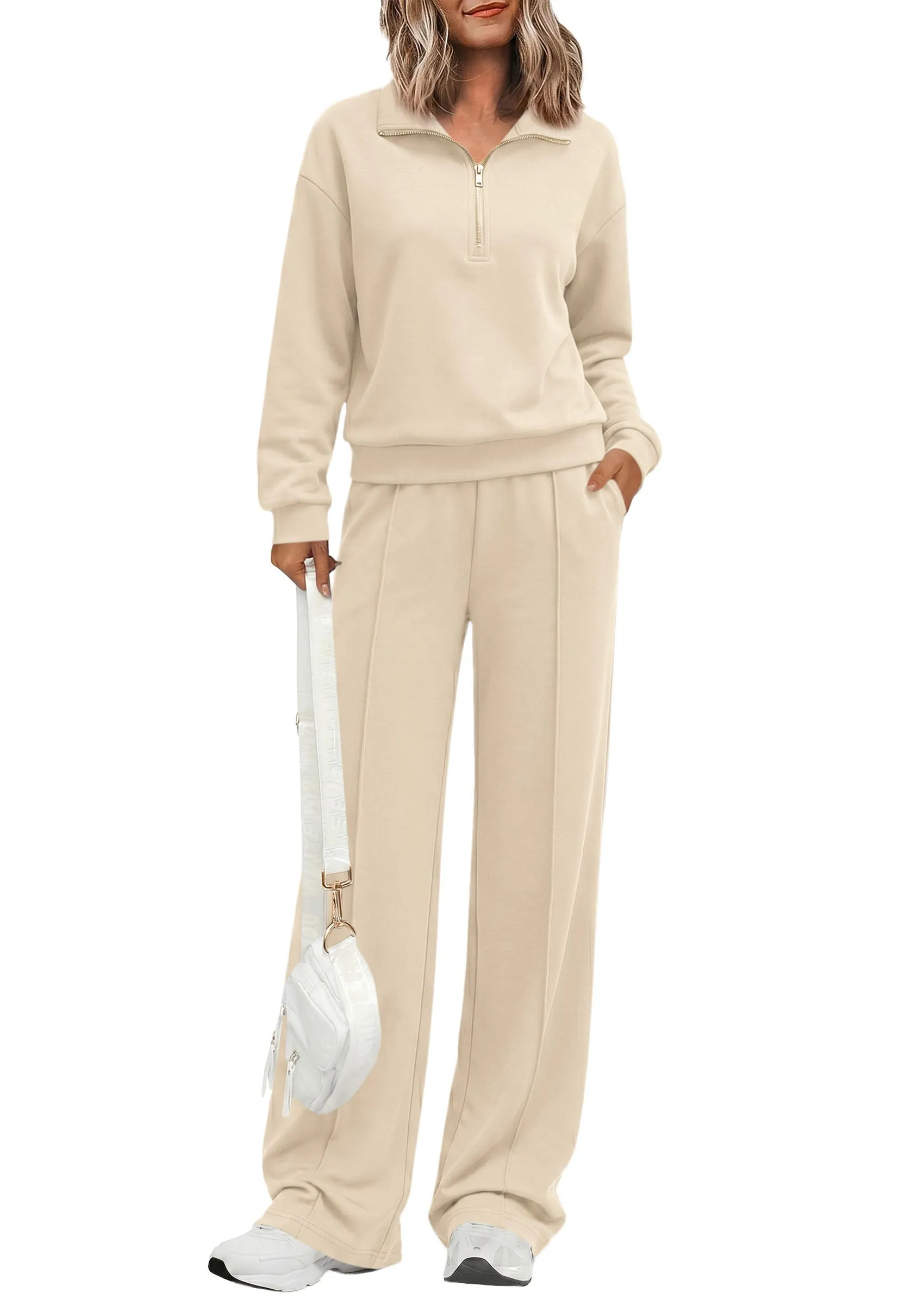PRETTYGARDEN Women's Lounge Sets 2 Piece Outfits Sweatsuits | Half Zip Pullover Sweatshirts, Wide Leg Pants Pockets, Matching Workout Tracksuits, Airport Travel Resort Wear, Fall Clothes sold by PrettyGarden