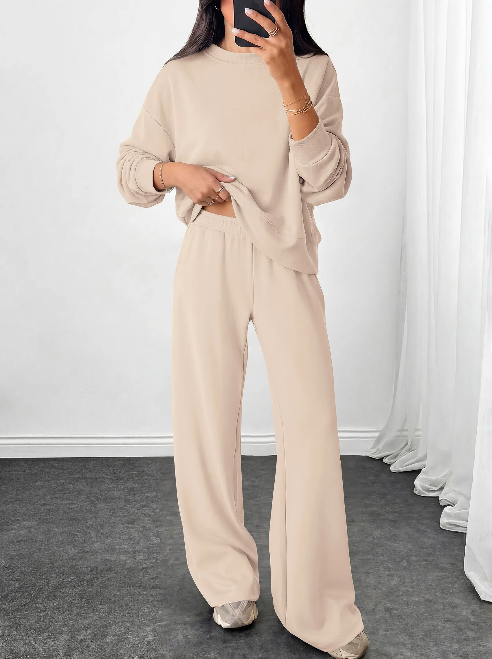 PRETTYGARDEN Womens 2 Piece Outfits Fall Sweatsuits Matching Lounge Sets | Crewneck Long Sleeve Sweatshirt, Wide Leg Pants Sets with Pockets & Drawstring, Casual Tracksuit, Travel Airport Outfits 2026 sold by PrettyGarden product image thumbnail 4