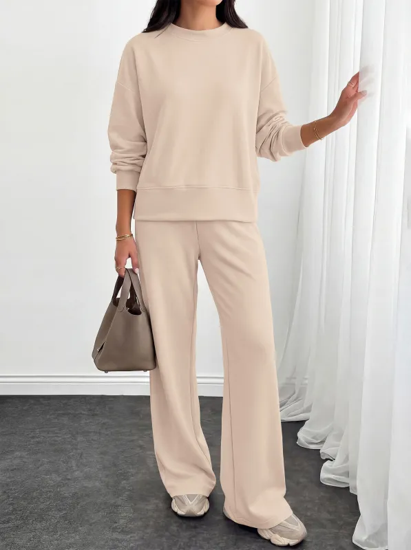 PRETTYGARDEN Womens 2 Piece Outfits Fall Sweatsuits Matching Lounge Sets | Crewneck Long Sleeve Sweatshirt, Wide Leg Pants Sets with Pockets & Drawstring, Casual Tracksuit, Travel Airport Outfits 2026 made by PrettyGarden