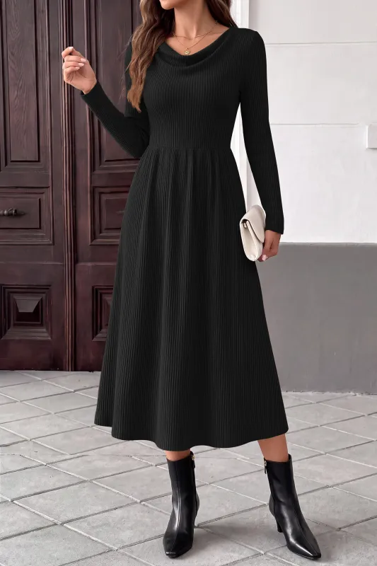 PRETTYGARDEN Women Casual Cowl Neck Long Sleeve Midi Dress made by PrettyGarden