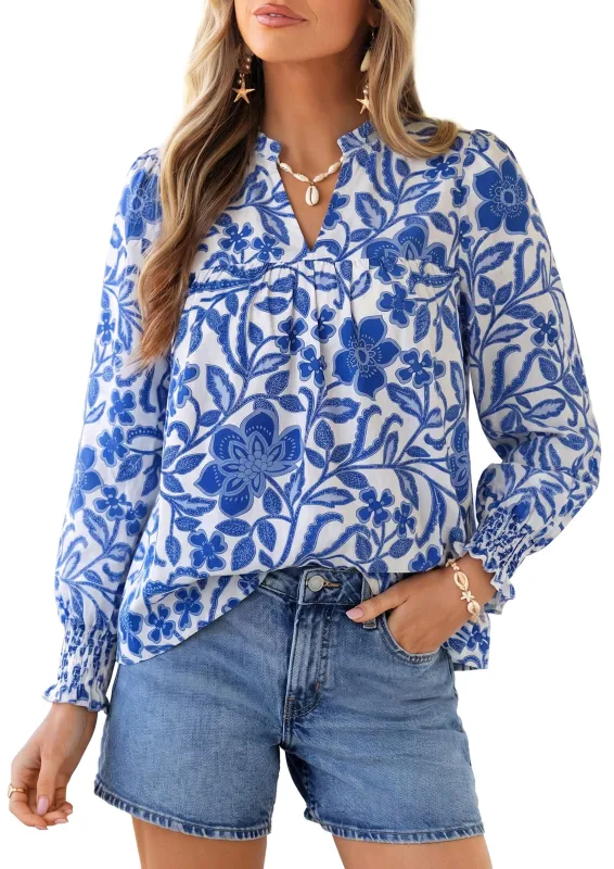 PRETTYGARDEN Women's Boho Floral Blouses Dressy Casual | Trendy Printed, Long Sleeve V Neck Tops, Bohemian Polka Dot Striped Shirt, Going Out Vacation Outfits, Fall Fashion Clothing made by PrettyGarden