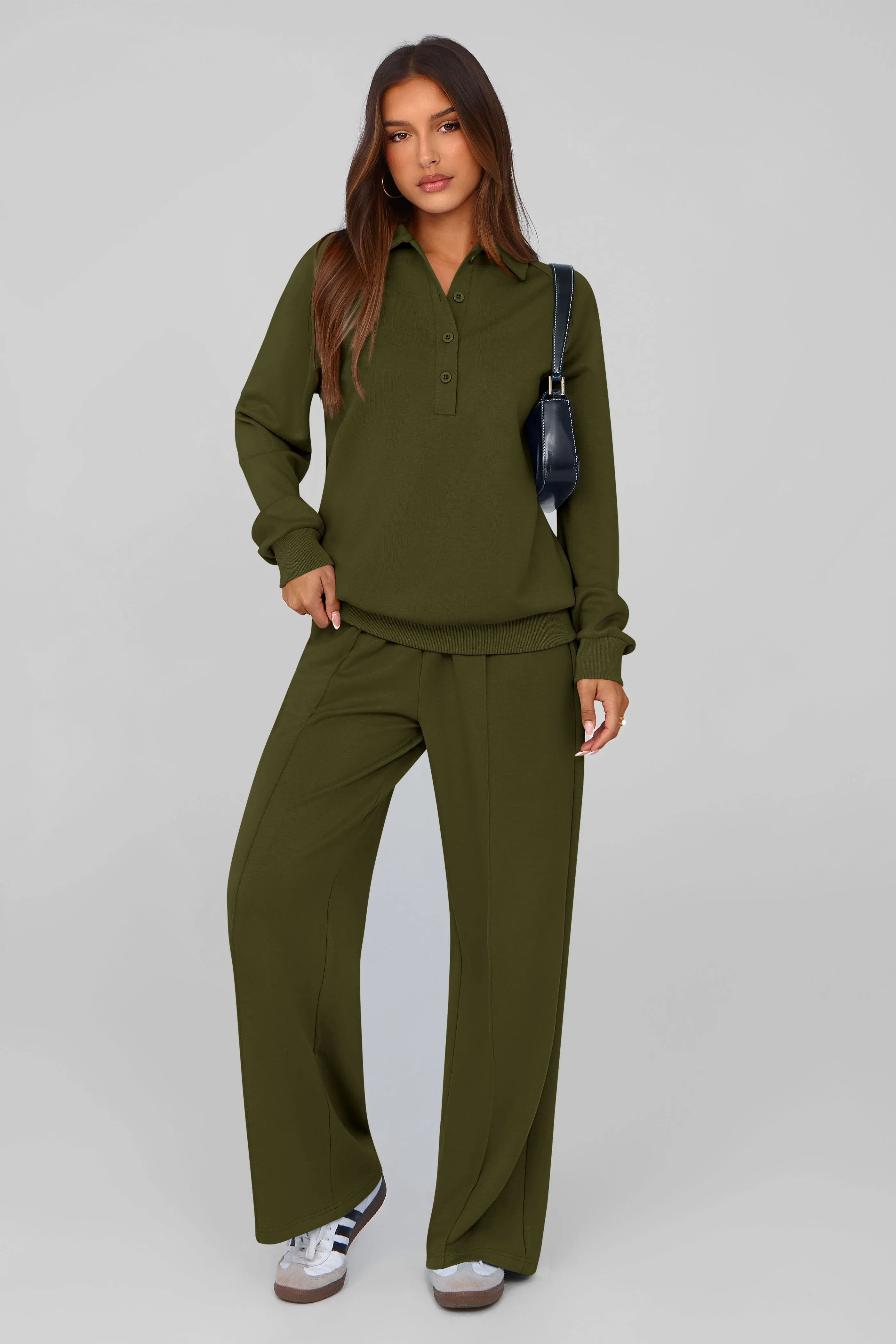 PRETTYGARDEN Women Fall 2 Piece Outfits Sweatsuits Quarter Button Long Sleeve Sweatshirt Wide Leg Pants Tracksuit Lounge Sets sold by PrettyGarden product image thumbnail 3