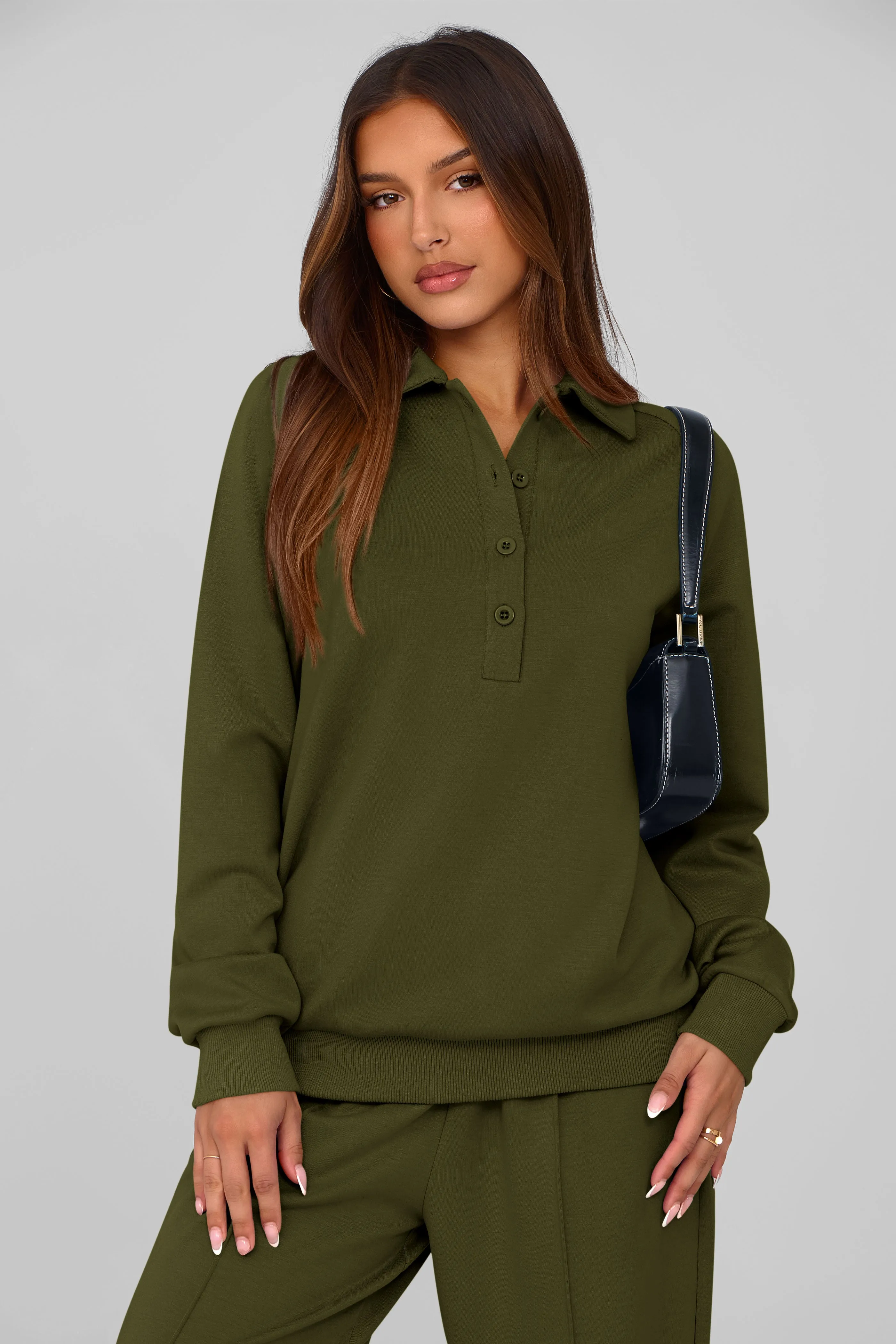 PRETTYGARDEN Women Fall 2 Piece Outfits Sweatsuits Quarter Button Long Sleeve Sweatshirt Wide Leg Pants Tracksuit Lounge Sets sold by PrettyGarden product image thumbnail 4