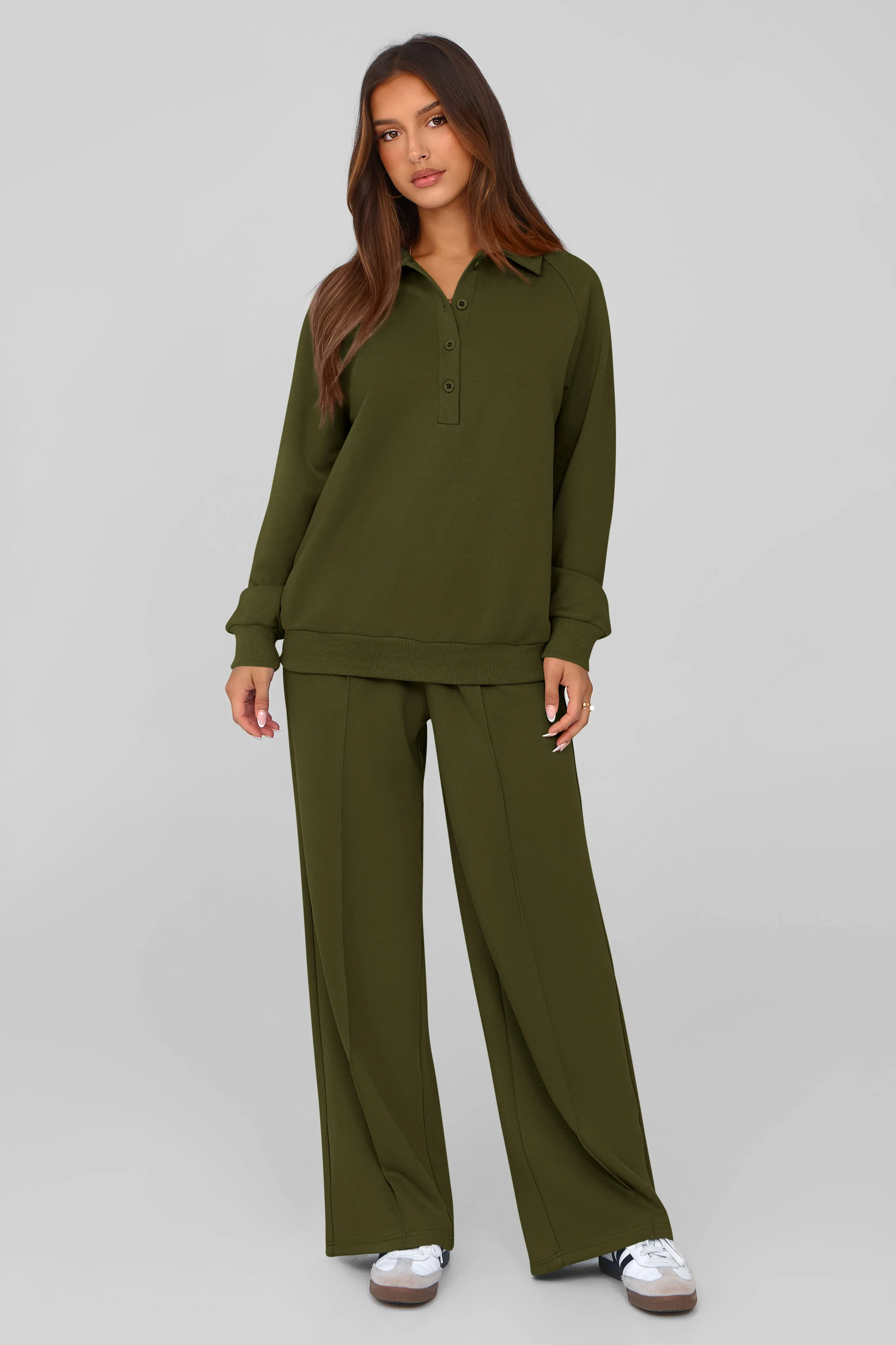 PRETTYGARDEN Women Fall 2 Piece Outfits Sweatsuits Quarter Button Long Sleeve Sweatshirt Wide Leg Pants Tracksuit Lounge Sets sold by PrettyGarden product image thumbnail 5