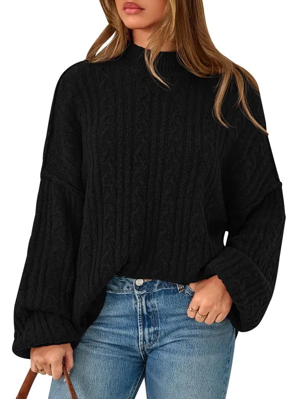 PRETTYGARDEN Womens Sweater 2026 Long Sleeve Crewneck Cable Knit Oversized Sweaters Pullover Exposed Seam Spring Outfits made by PrettyGarden