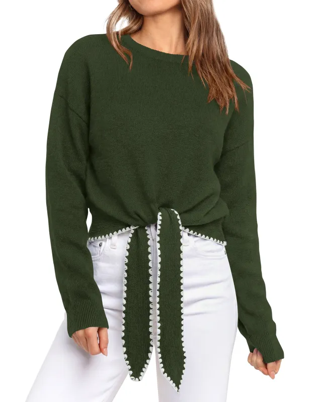 PRETTYGARDEN Casual Long Sleeve Strappy Sweaters for Women made by PrettyGarden