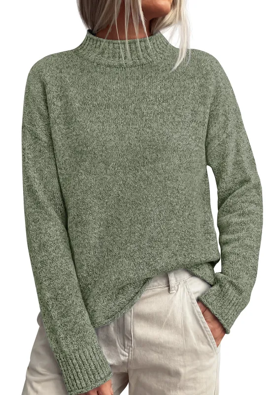 PRETTYGARDEN Womens Sweaters 2026 Mock Neck Ribbed Knit Fall Outfits | Long Sleeve Pullover Tops, Rolled Edge, Loose Fit, Soft Cotton Fabric, Comfy Cozy Sweater, Versatile Casual Cute Clothes made by PrettyGarden