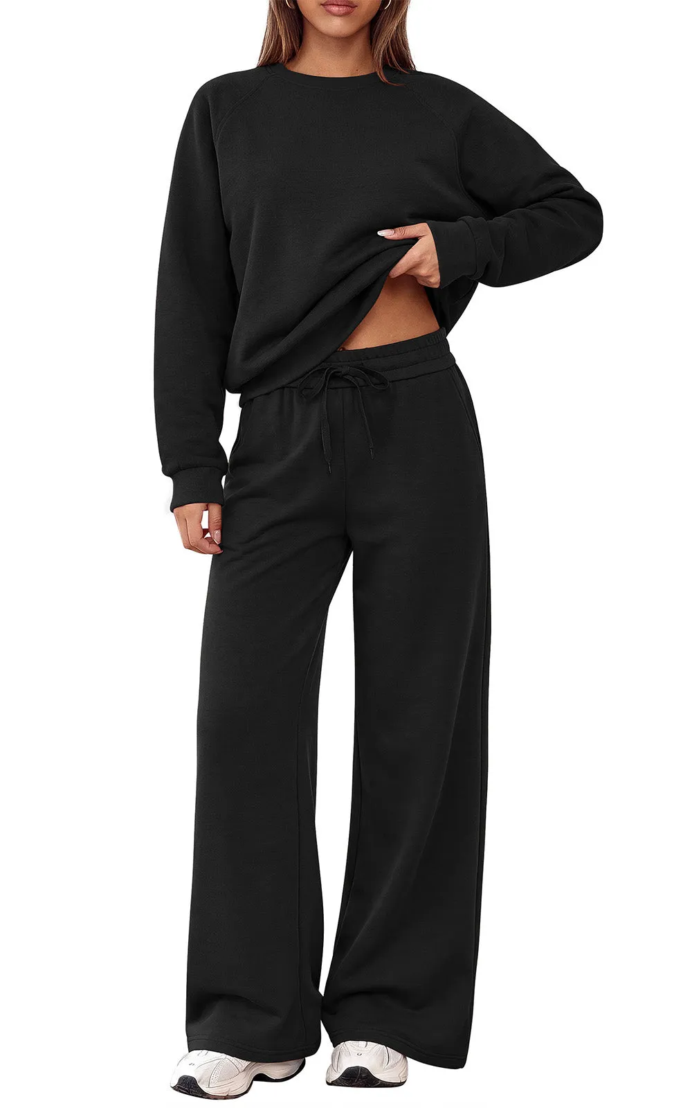 PRETTYGARDEN 2 Piece Lounge Sets Fall Matching Sweatsuits Women Clothing | Loose Crewneck Sweatshirts & Wide Leg Pants Pockets, Casual Sweat Set, Airport Travel Vacation 0utfits, Fashion Tracksuits sold by PrettyGarden product image thumbnail 4
