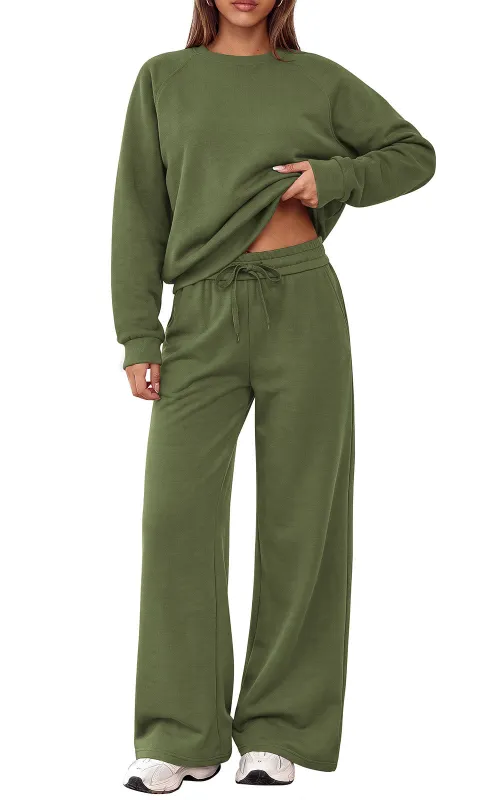 PRETTYGARDEN 2 Piece Lounge Sets Fall Matching Sweatsuits Women Clothing | Loose Crewneck Sweatshirts & Wide Leg Pants Pockets, Casual Sweat Set, Airport Travel Vacation 0utfits, Fashion Tracksuits made by PrettyGarden