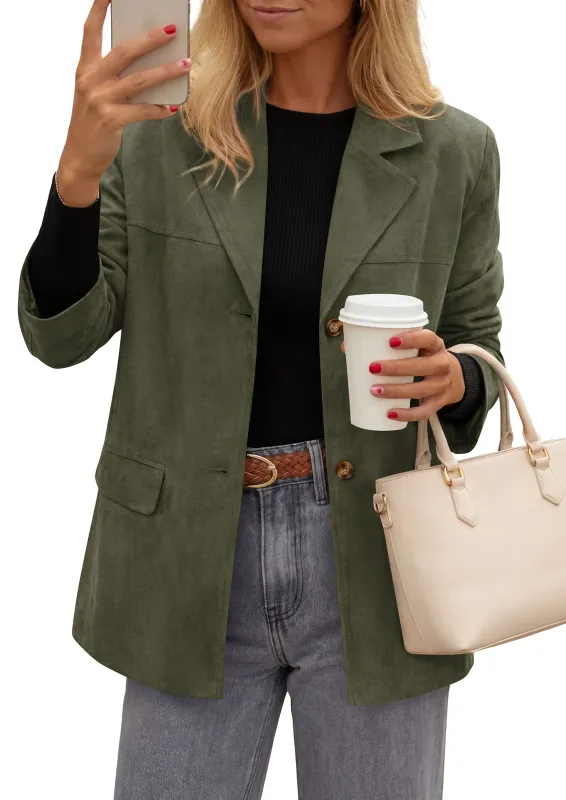 PRETTYGARDEN Women's Faux Suede Western Blazer Jacket | Notched Lapel Button Long Sleeve Oversized Business Casual Suit Jacket, Dressy Office Work Outerwear, 2026 Fall Clothing made by PrettyGarden