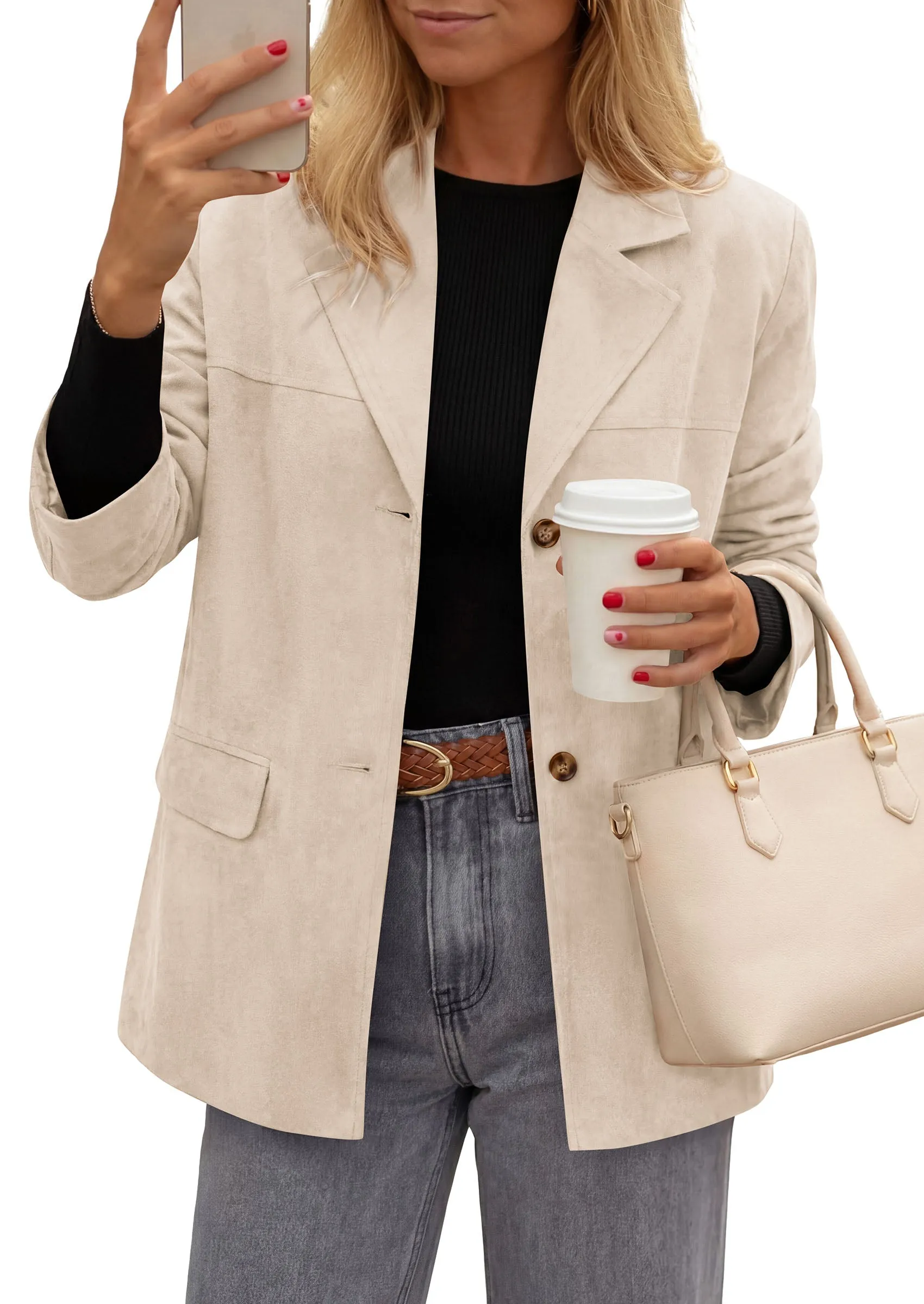 PRETTYGARDEN Women's Faux Suede Western Blazer Jacket | Notched Lapel Button Long Sleeve Oversized Business Casual Suit Jacket, Dressy Office Work Outerwear, 2026 Fall Clothing sold by PrettyGarden product image thumbnail 2