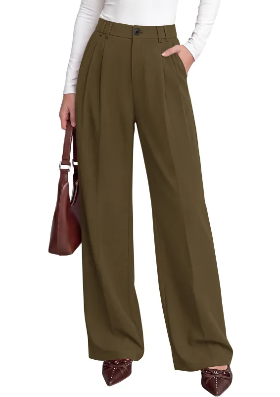 PRETTYGARDEN Women's Dress Pants Wide Leg Flowy Trousers | High Waisted Palazzo Pants, Pleated Front, Side Pockets, Work Office Wear, Business Casual Outfits, Fall Fashion Clothing made by PrettyGarden