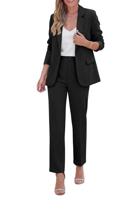 PRETTYGARDEN Two Piece Sets for Women Dressy Pant Suits | Lapel Blazer,Straight Leg Dress Pants,Professional Interview Suit Set,Business Casual Outfits,Office Work Clothes,Fall Winter made by PrettyGarden