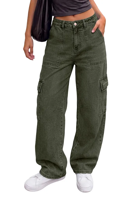 PRETTYGARDEN Barrel Pants Women Wide Leg Baggy Denim Jeans  Relaxed Fit,Utility Pockets,Loose Streetwear,Boyfriend Style,Y2K Outfits,Fashion Cargo Pants,Fall Clothes made by PrettyGarden