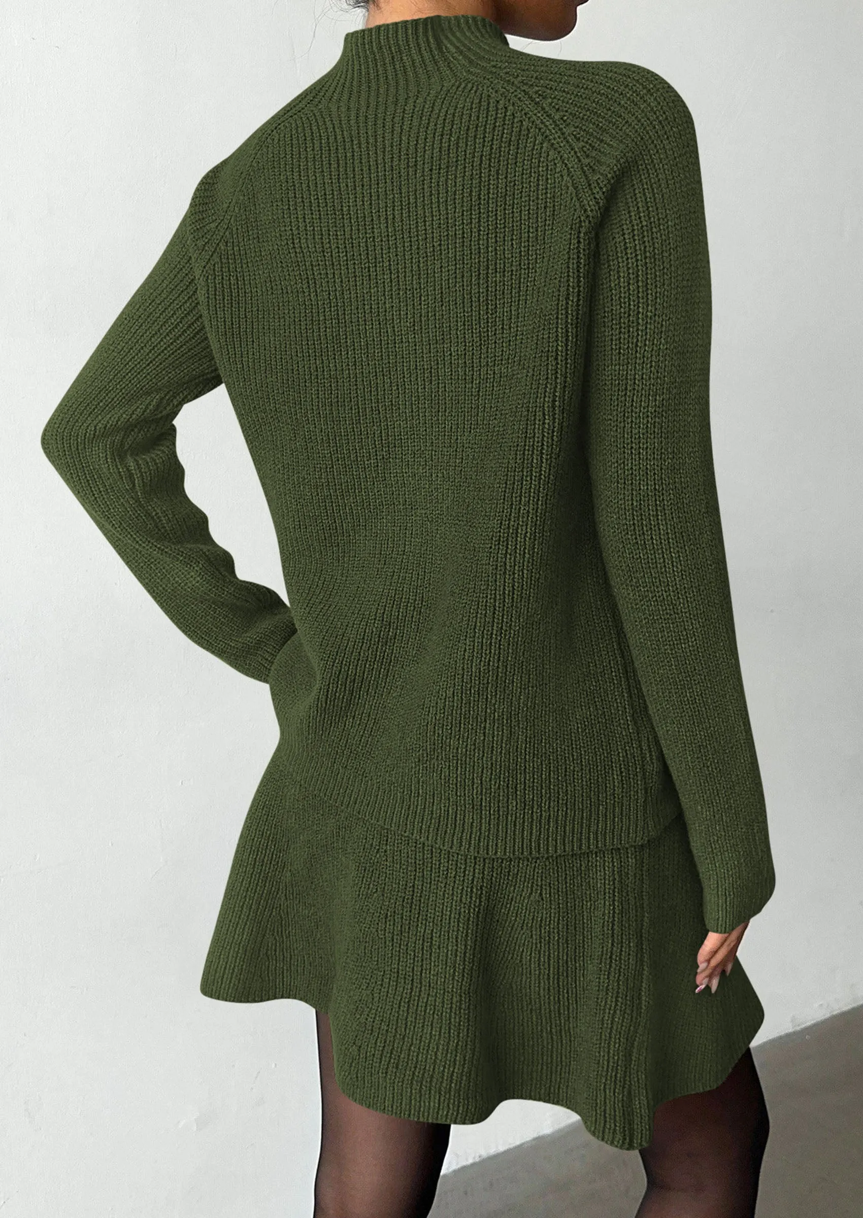PRETTYGARDEN Women's Fall 2 Piece Outfits Matching Sweater Skirt Sets Cozy Ribbed Knit, Raglan Long Sleeve, Crewneck Pullover, Elastic Waist A Line, Mini Short Skirts, Holiday Winter Clothing sold by PrettyGarden product image thumbnail 4