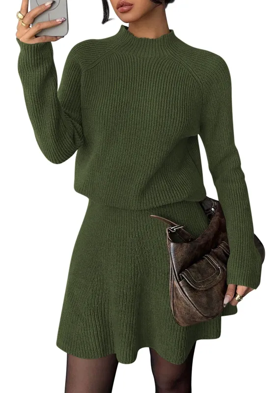 PRETTYGARDEN Women's Fall 2 Piece Outfits Matching Sweater Skirt Sets  Cozy Ribbed Knit, Raglan Long Sleeve, Crewneck Pullover, Elastic Waist A Line, Mini Short Skirts, Holiday Winter Clothing made by PrettyGarden