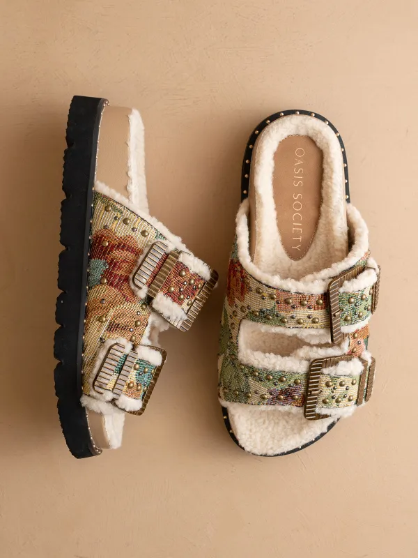 The Gaylen | Floral Tapestry Fleece Lined Slipper Slide *FINAL SALE* made by Oasis Society