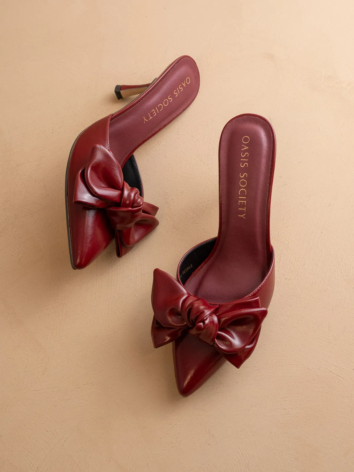 The Jane | Burgundy Wine Pointed Toe Bow Accent Kitten Heel sold by Oasis Society product image thumbnail 2