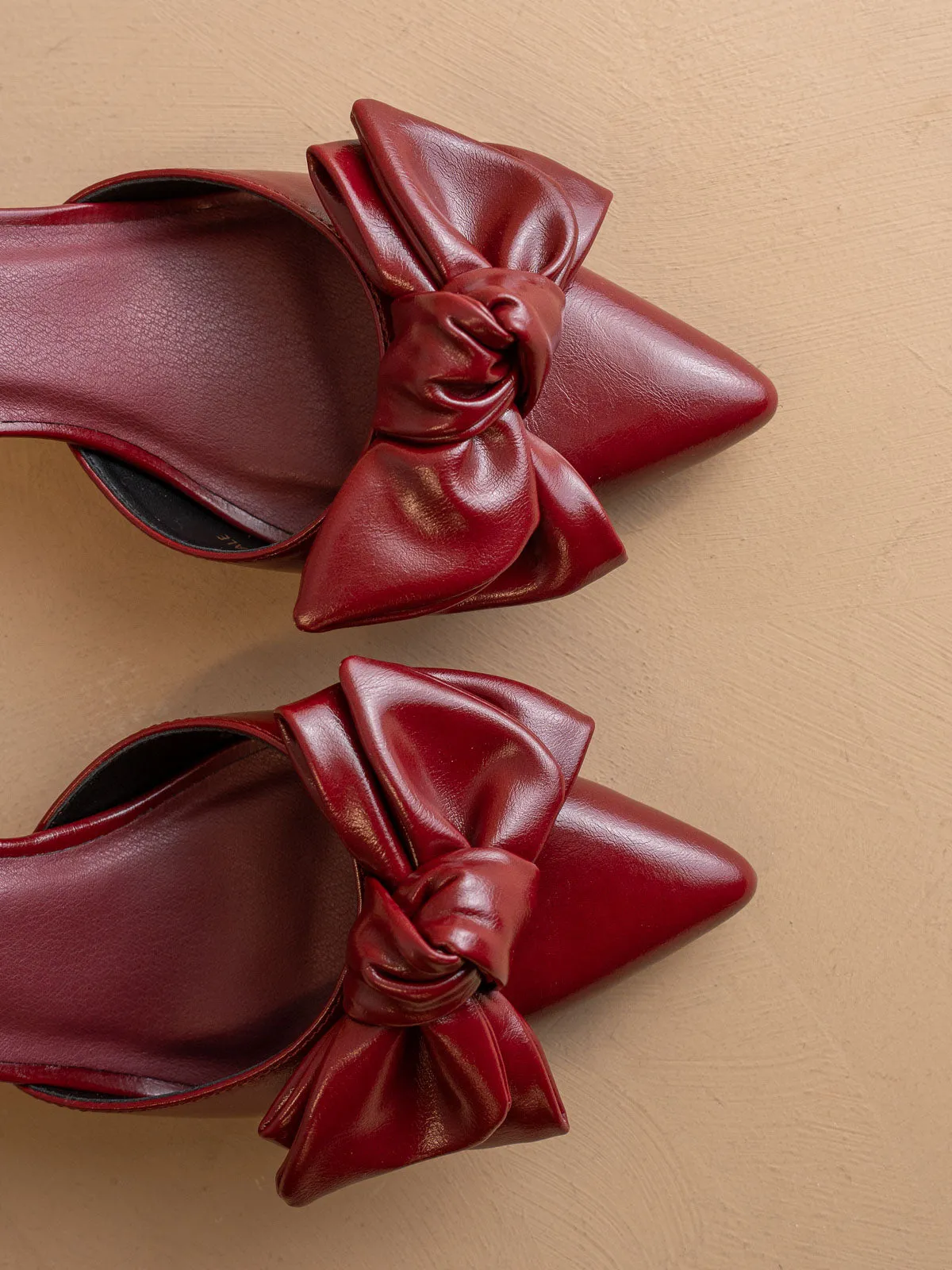 The Jane | Burgundy Wine Pointed Toe Bow Accent Kitten Heel sold by Oasis Society product image thumbnail 3