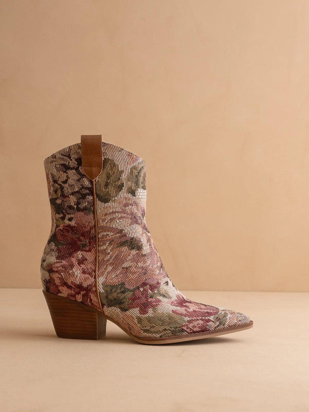 The Karina | Mauve Tapestry Bootie sold by Oasis Society