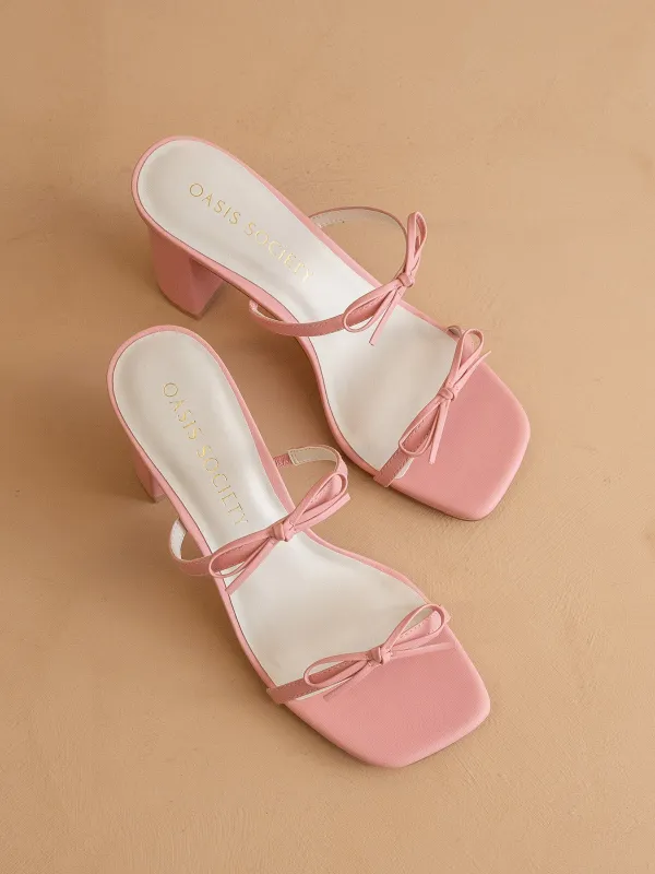 The Wendy | Pink Double Strap Double Bow Heels sold by Oasis Society