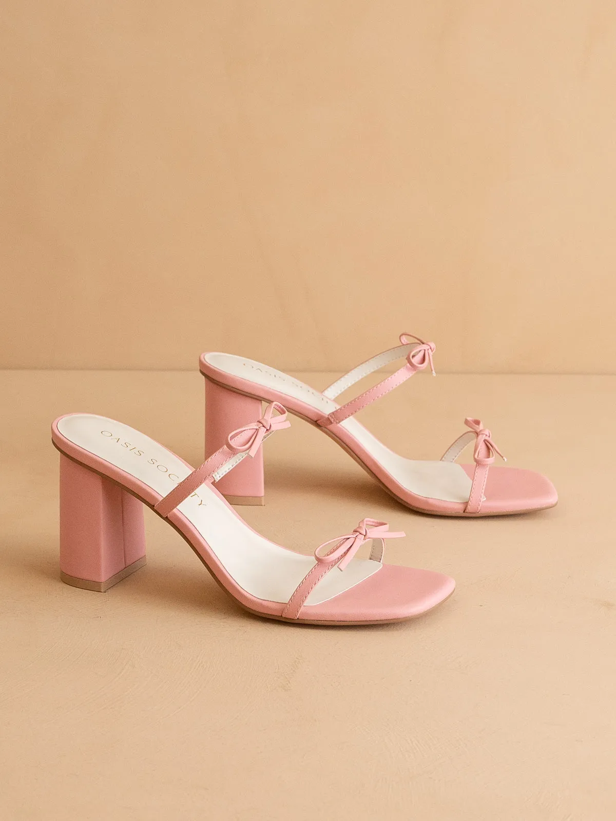 The Wendy | Pink Double Strap Double Bow Heels sold by Oasis Society product image thumbnail 3