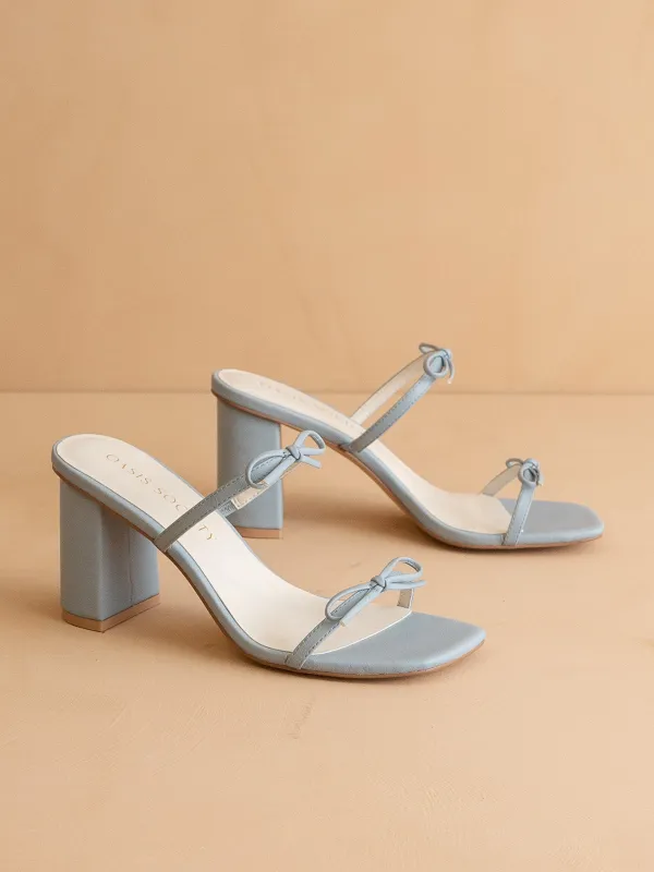 The Wendy | Blue Double Strap Bow Heels sold by Oasis Society