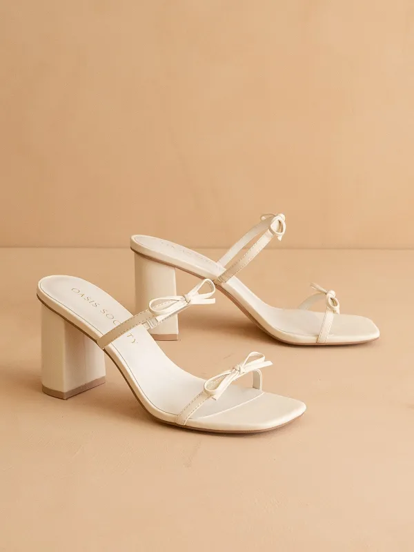 The Wendy | Beige Double Strap Bow Heels sold by Oasis Society