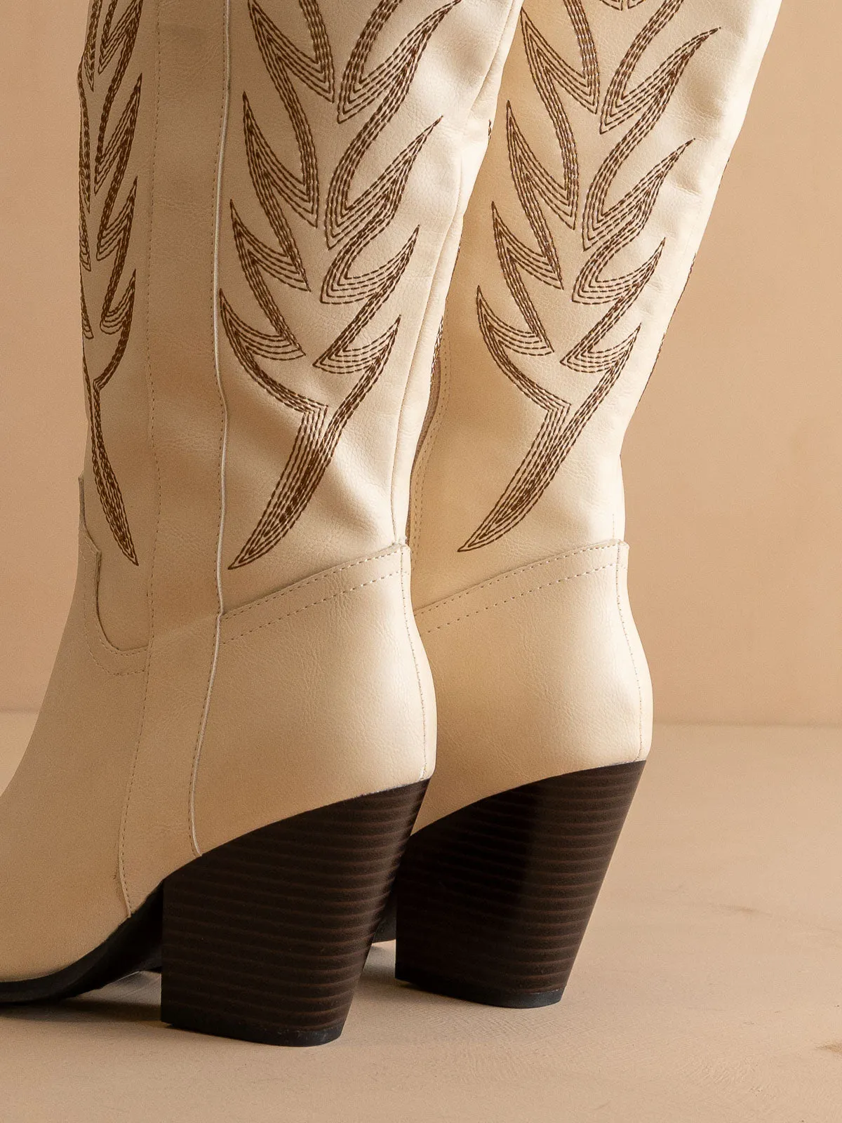 The Bronco | Off White Knee High Embroidered Cowboy Boot sold by Oasis Society product image thumbnail 3