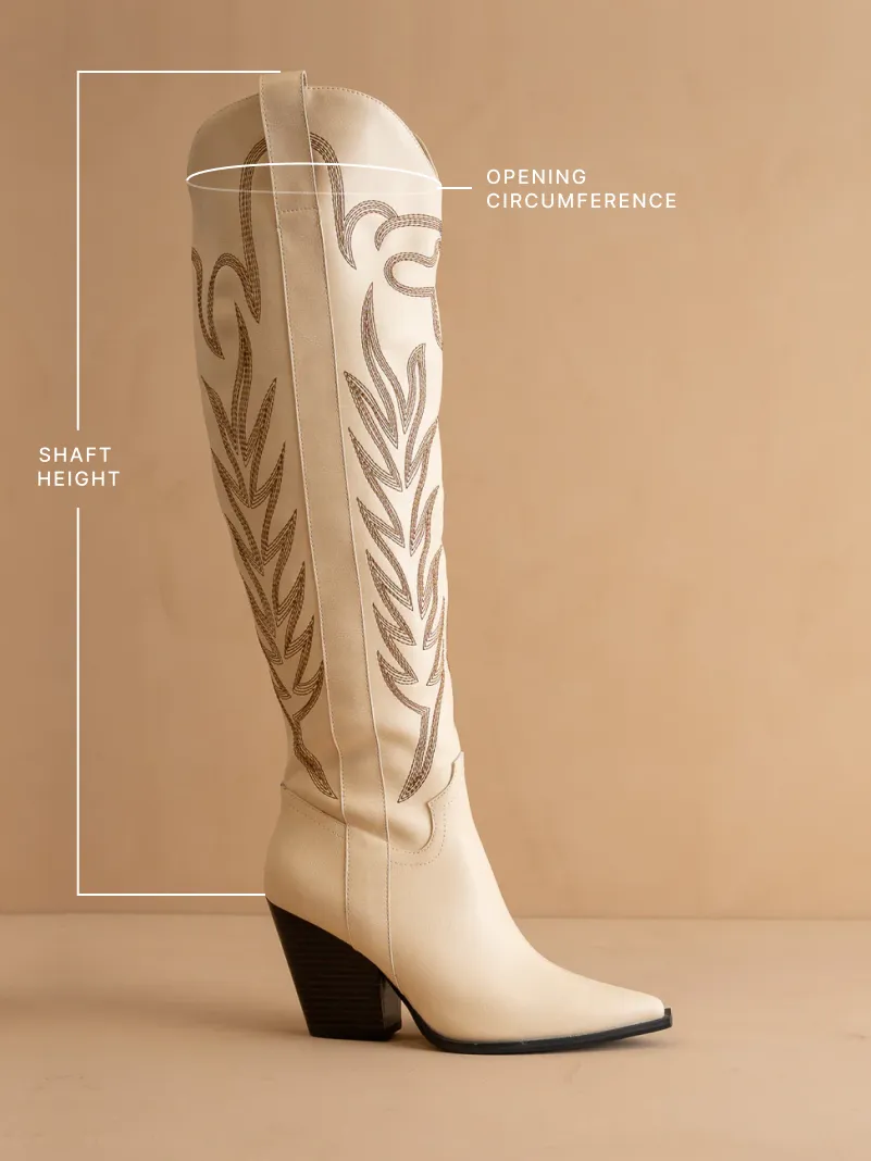 The Bronco | Off White Knee High Embroidered Cowboy Boot sold by Oasis Society product image thumbnail 4