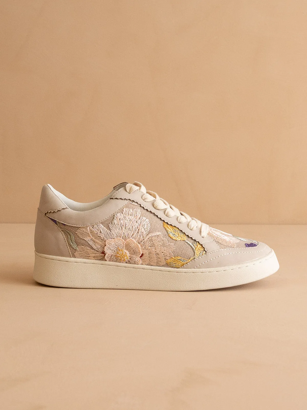 The Tammi | Light Grey Floral Applique Sneaker sold by Oasis Society