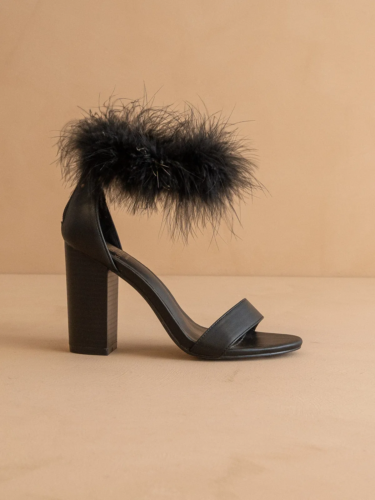 The Sasha | Black Feathered ankle block heel *FINAL SALE* sold by Oasis Society