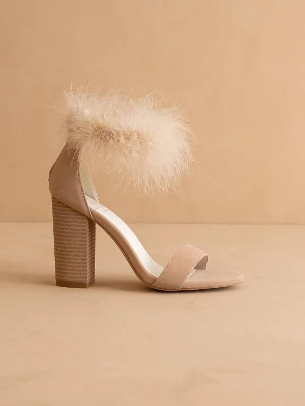 The Sasha | Nude Feathered ankle block heel  *FINAL SALE* sold by Oasis Society