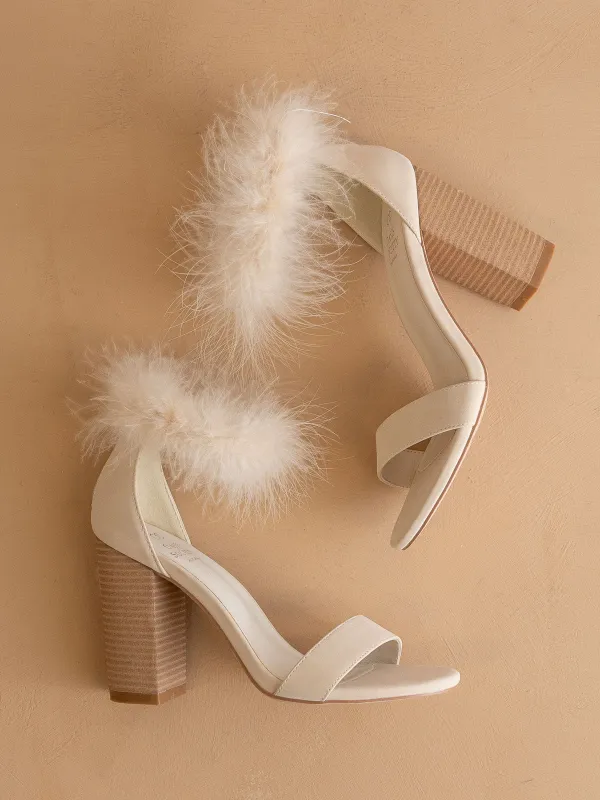 The Sasha | Beige Feathered ankle block heel *FINAL SALE* sold by Oasis Society