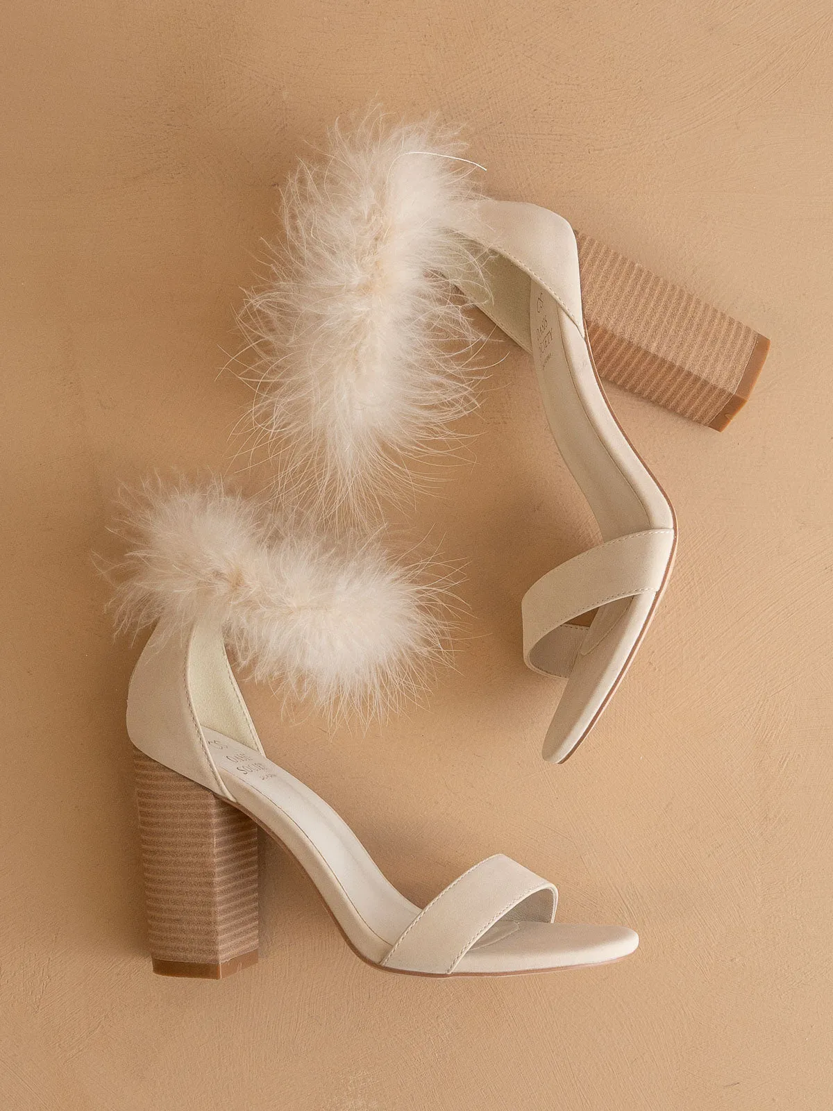 The Sasha | Beige Feathered ankle block heel *FINAL SALE* sold by Oasis Society