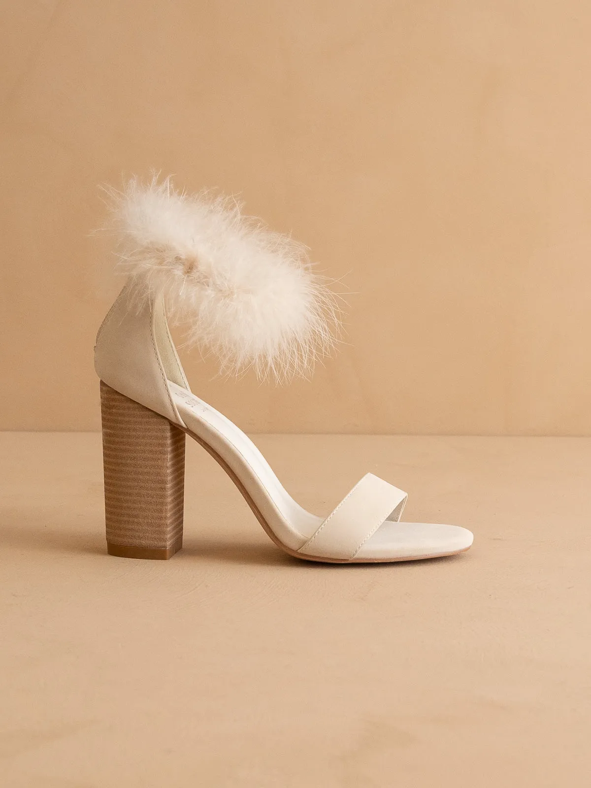 The Sasha | Beige Feathered ankle block heel *FINAL SALE* sold by Oasis Society product image thumbnail 3
