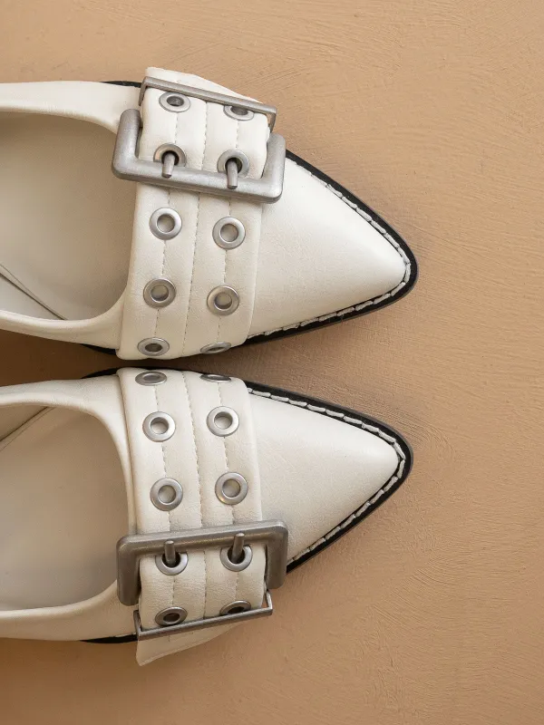 The Harlow | White Double Buckle Pointed Ballet Flat *FINAL SALE* sold by Oasis Society