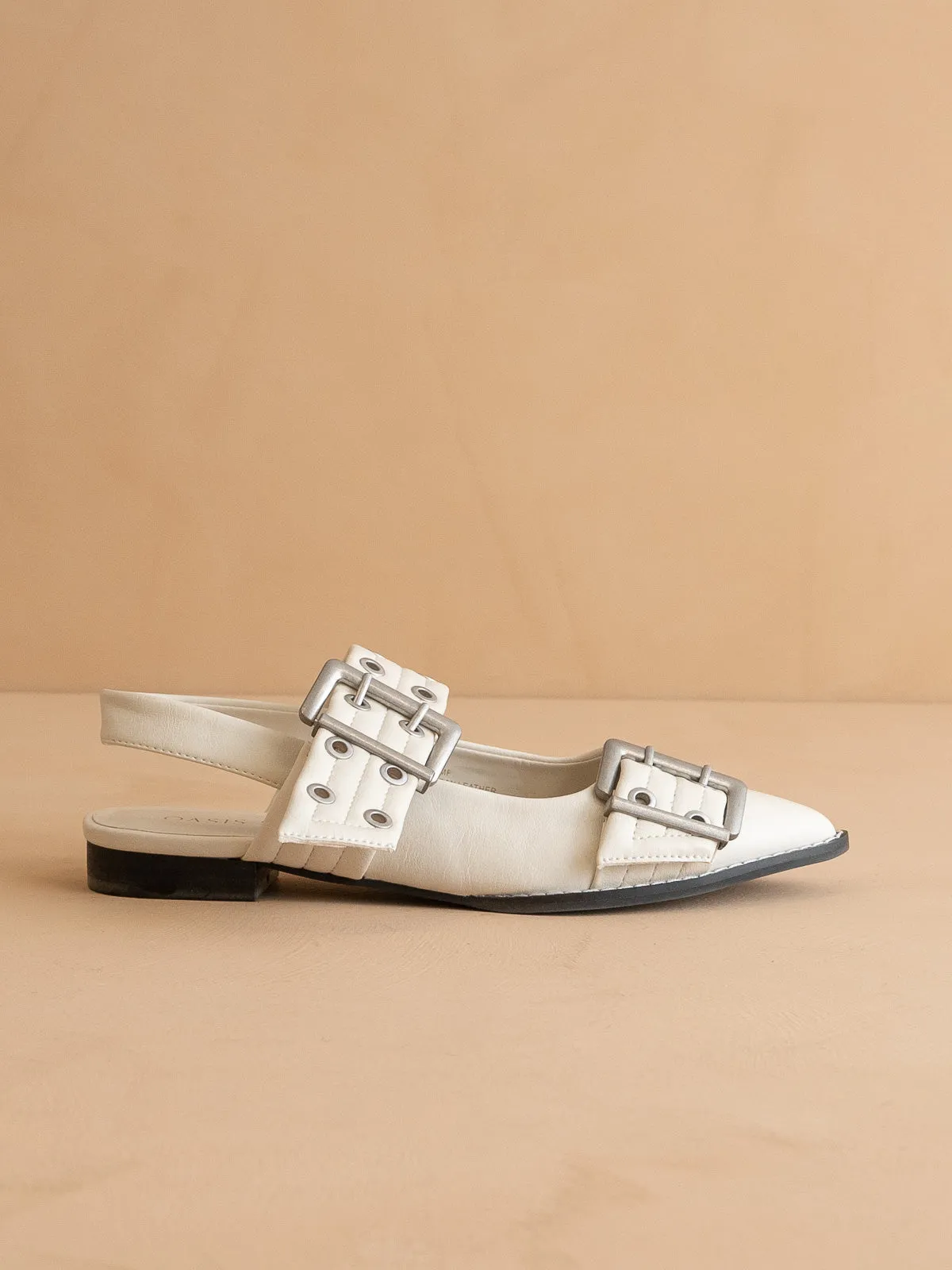 The Harlow | White Double Buckle Pointed Ballet Flat *FINAL SALE* sold by Oasis Society product image thumbnail 2