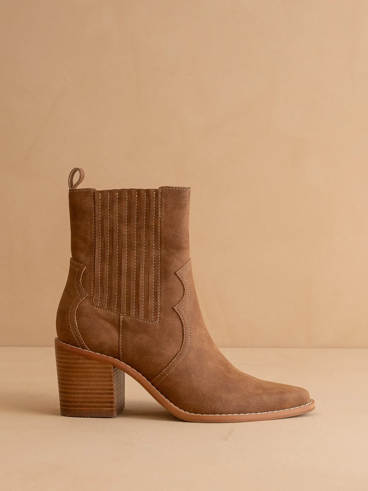 The Addison | Brown Perfectly Paneled Western Cowgirl Boot sold by Oasis Society