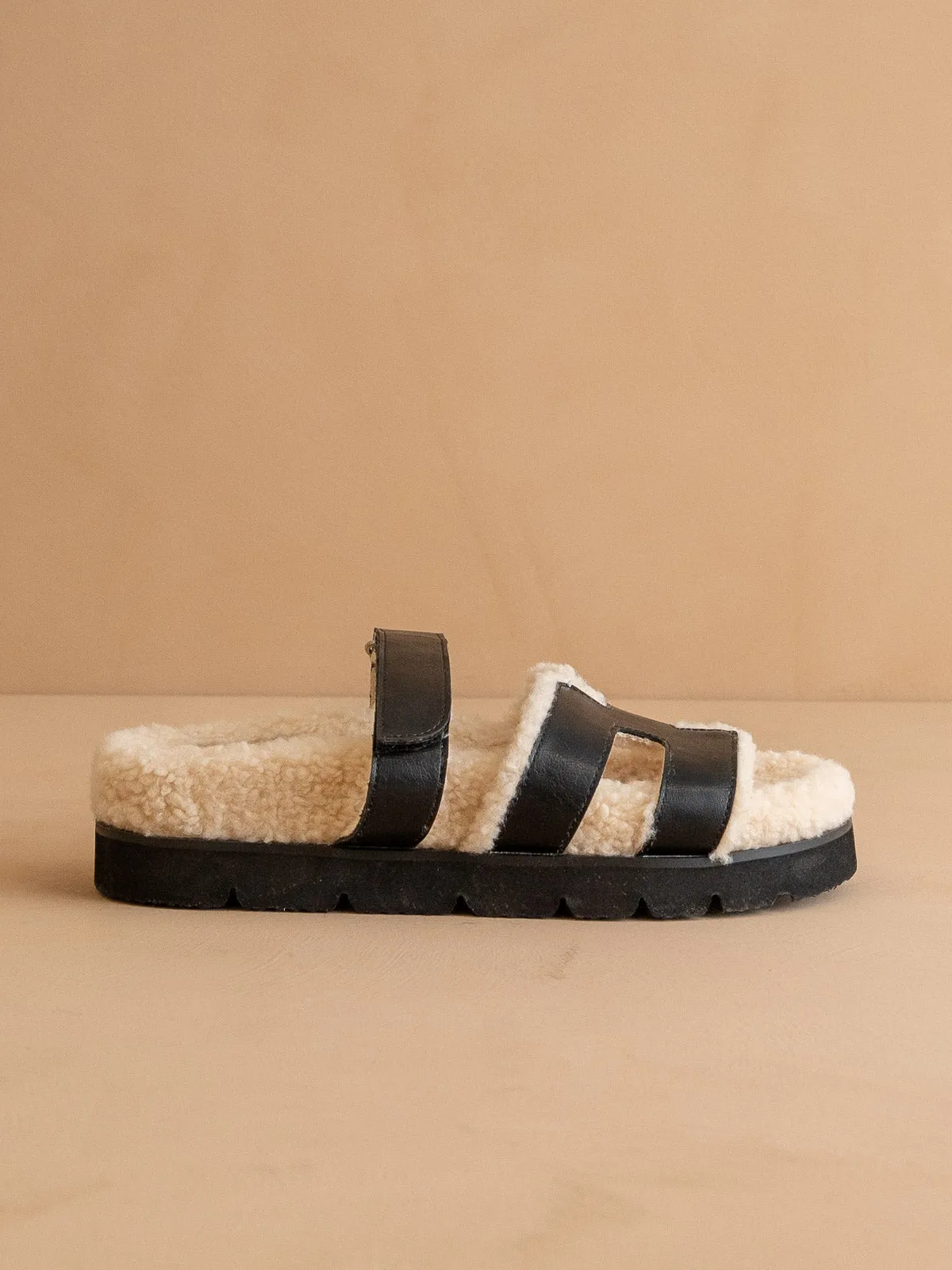 The Alpine | Black Faux Shearling Sandals sold by Oasis Society product image thumbnail 3