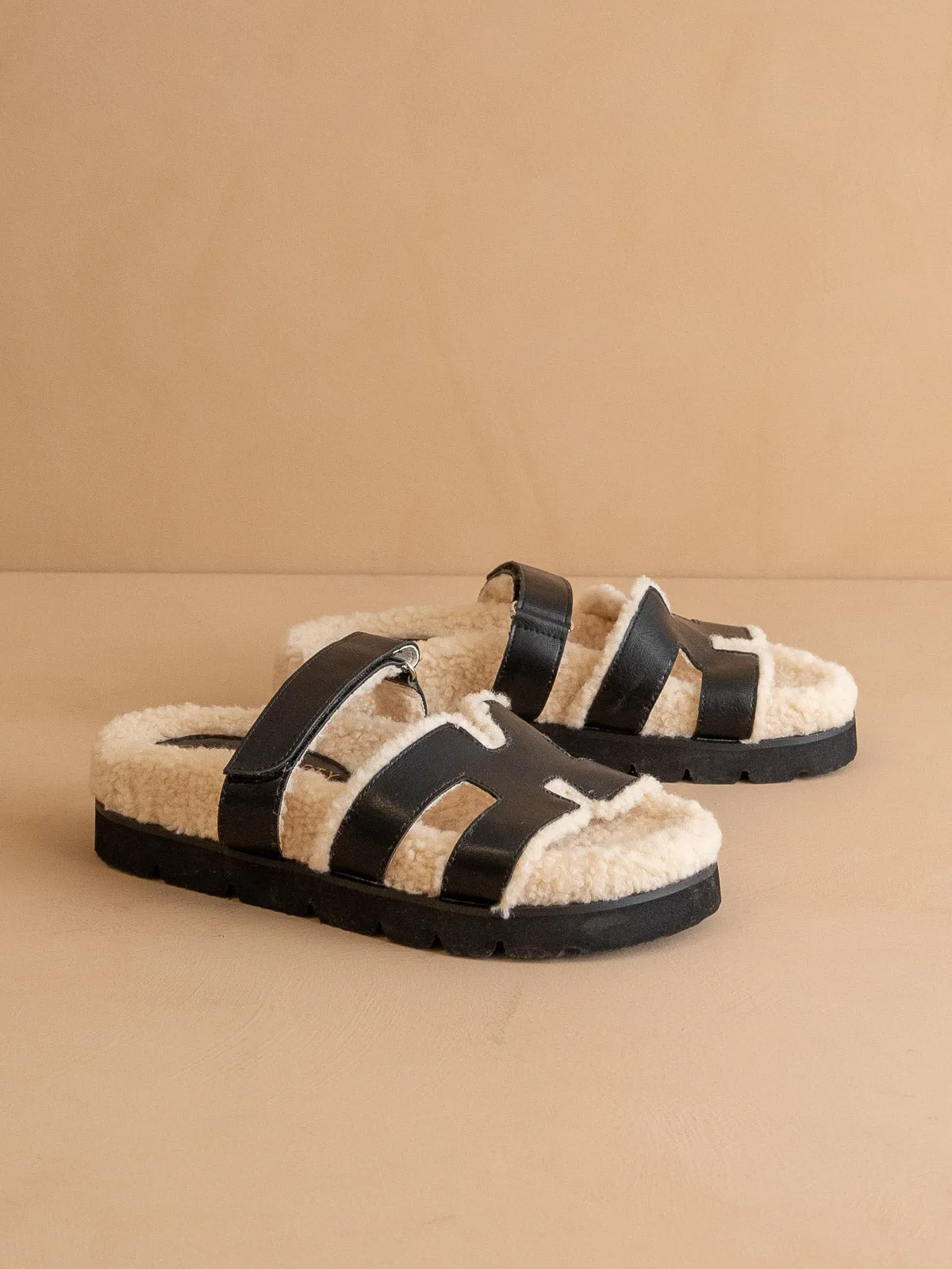 The Alpine | Black Faux Shearling Sandals sold by Oasis Society product image thumbnail 2