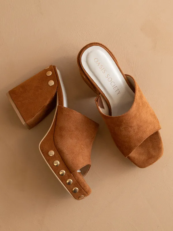 The Leona | Caramel Studded Platform Heel sold by Oasis Society