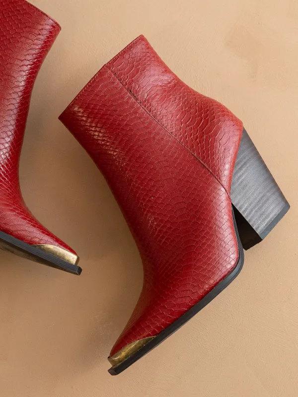 The Frankie | Red Pointed Toe Cap Bootie sold by Oasis Society