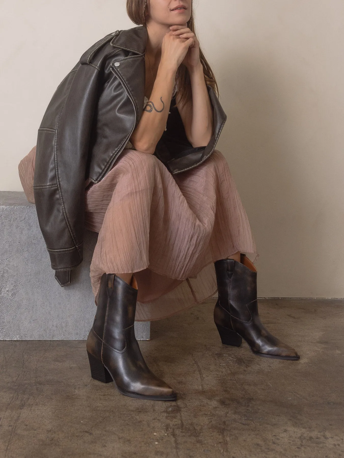 The Ames | Brown Short Cowgirl Booties sold by Oasis Society product image thumbnail 2